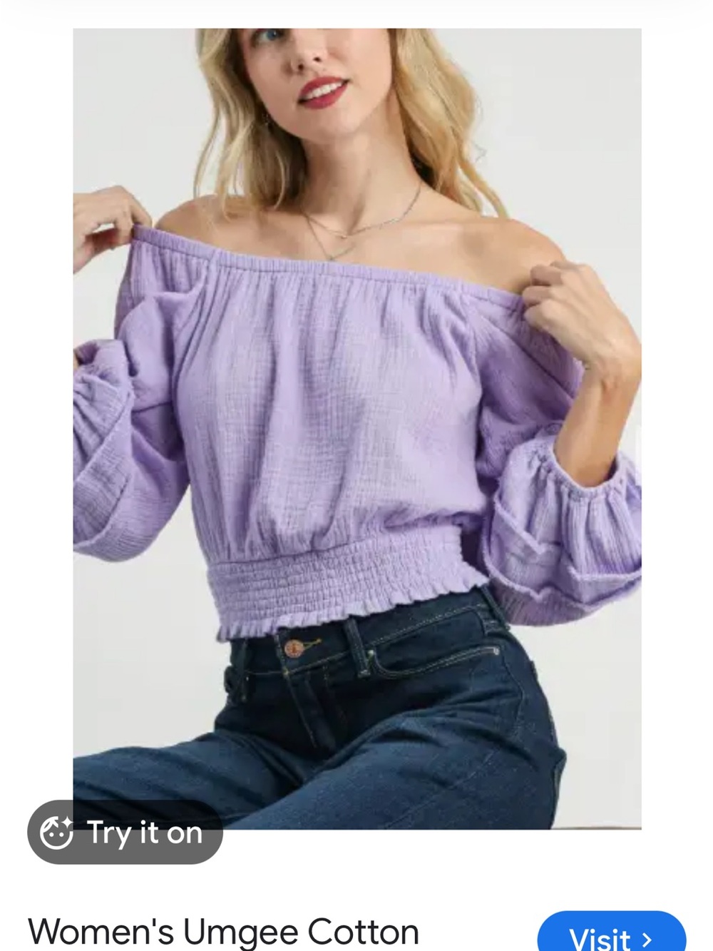 Off-Shoulder Lavender Cotton Peasant Top